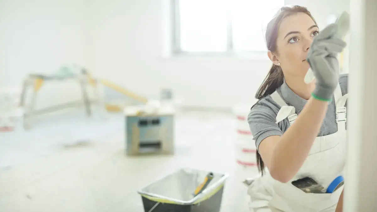 Jeune femme en train de peindre un mur